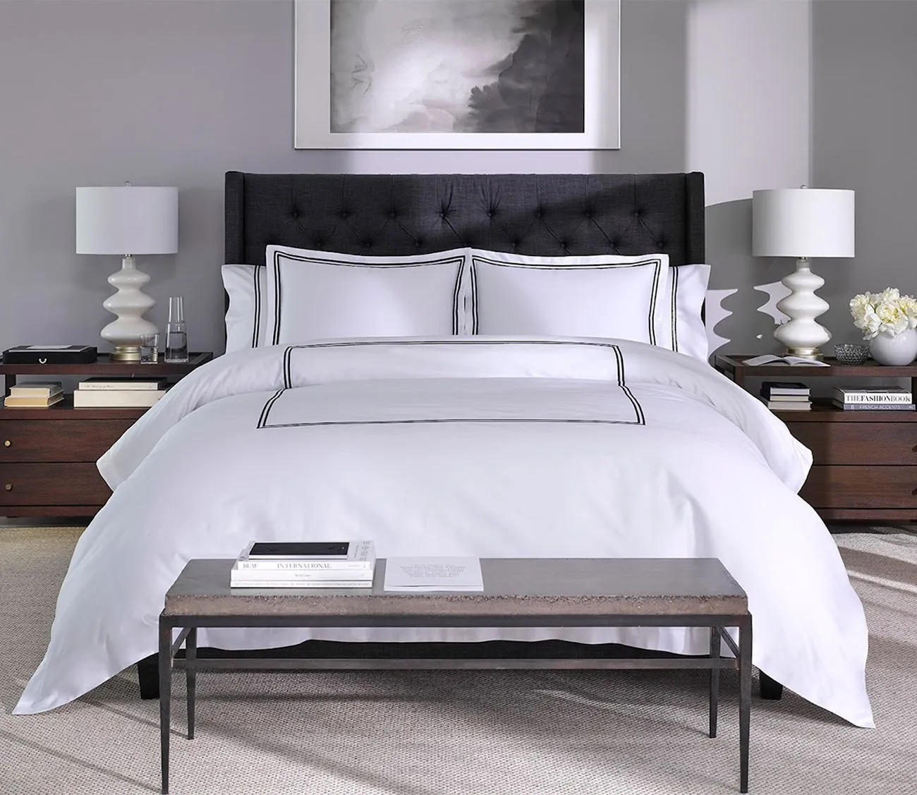 Sleeptone Hotel Luxury 6-Piece Sheet Set - White/Black - Queen