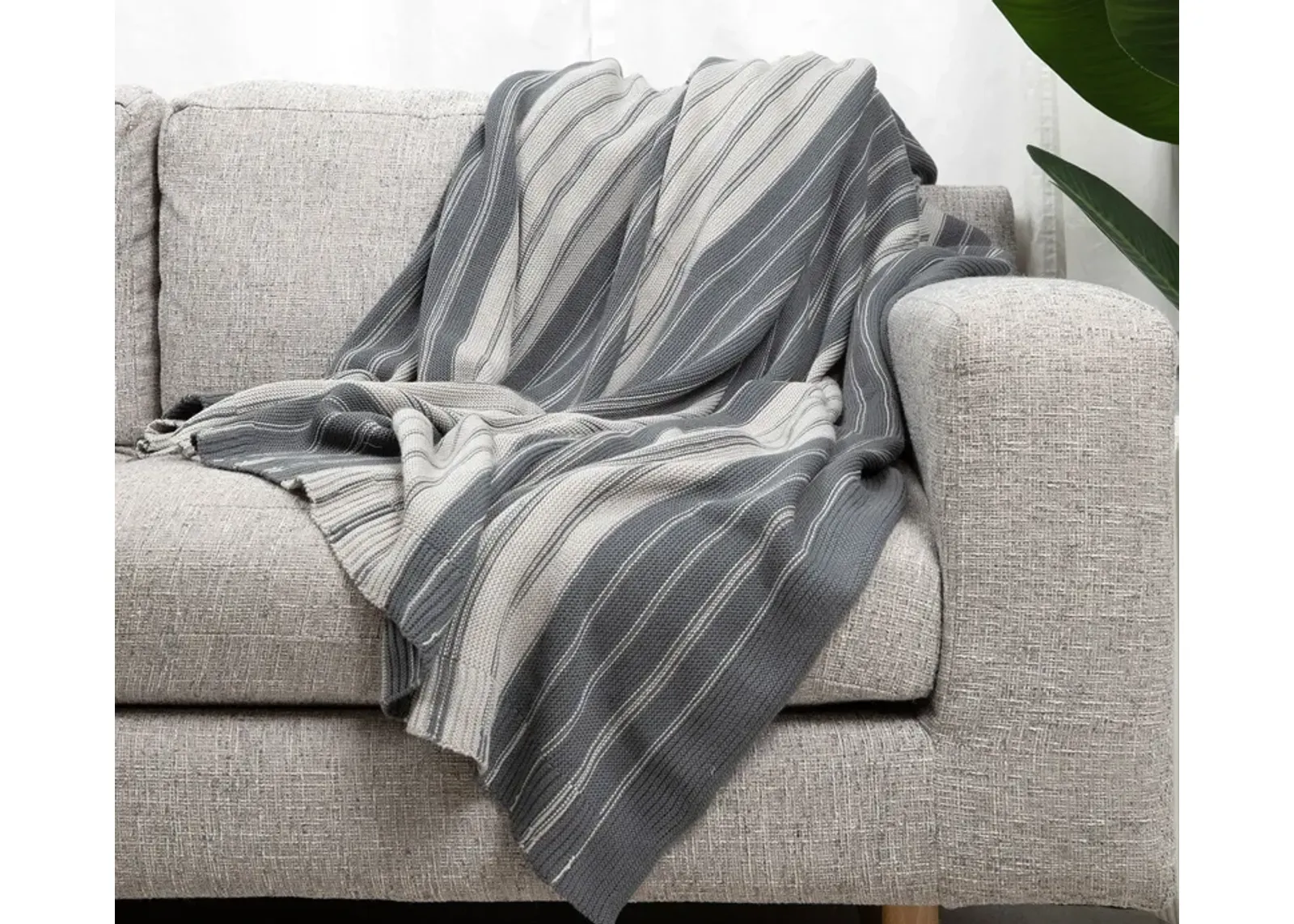 Cariloha Striped Bamboo Knit Throw Blanket