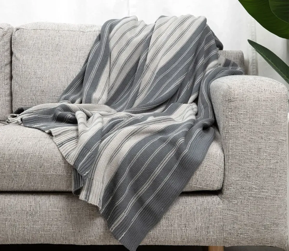 Cariloha Striped Bamboo Knit Throw Blanket