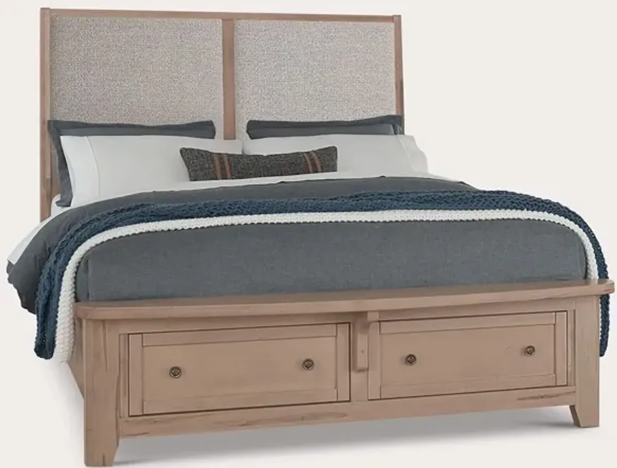 Vaughan Bassett Woodbridge Upholstered Panel Storage Bed - Clear Maple/White - King