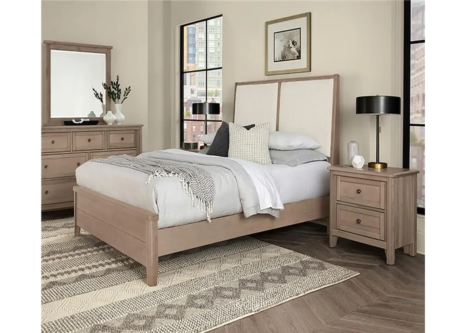 Vaughan Bassett Woodbridge Upholstered Panel Bedroom Set - Dark Cashmere/White - Queen