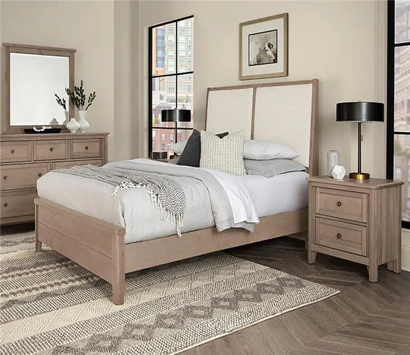 Vaughan Bassett Woodbridge Upholstered Panel Bedroom Set - Clear Maple/Gray - Queen