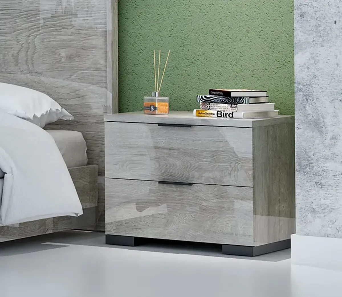 NCA Designs Odessa 2-Drawer Nightstand - Matte Grey