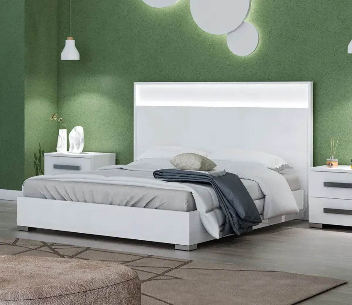 NCA Designs Odessa LED Panel Bed - Matte Grey - Queen