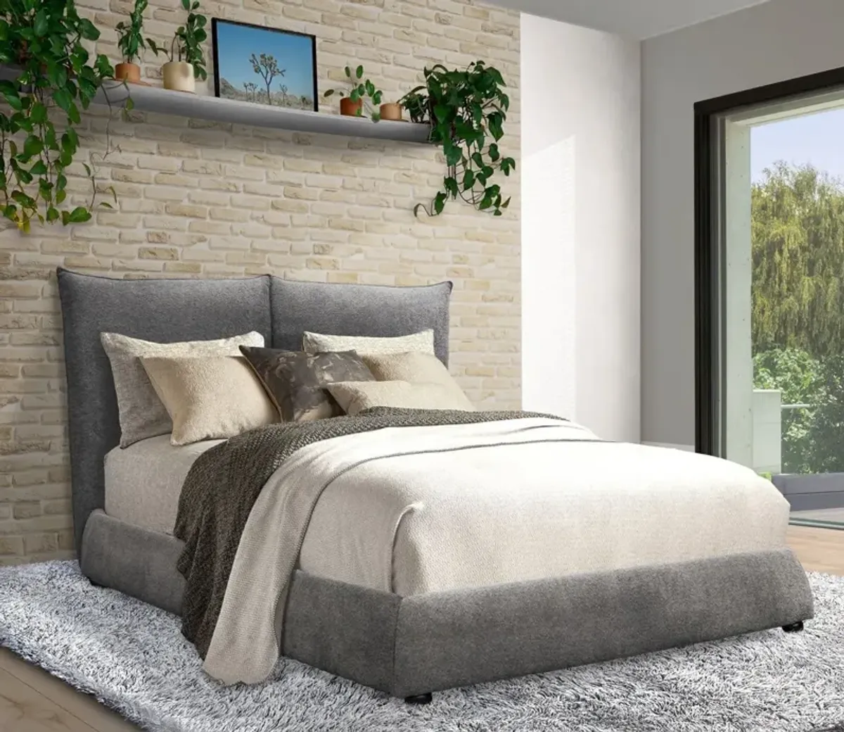 CM Home Cumulus Sherpa Fabric Upholstered Bed - Charcoal - King