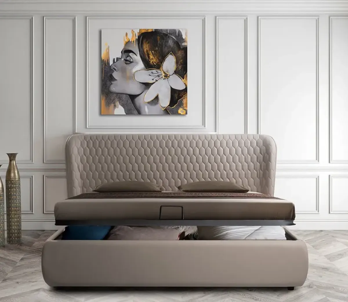 Casa Bianca Agoura Leather Upholstered Storage Bed - Queen