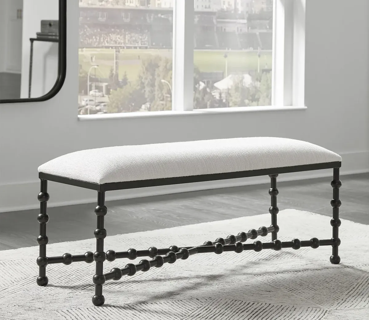 Uttermost Iron Drops White Cushioned Bench