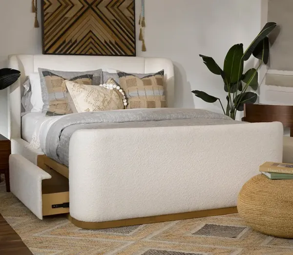 CM Home Hugo Upholstered Storage Bed - White Boucle - Queen