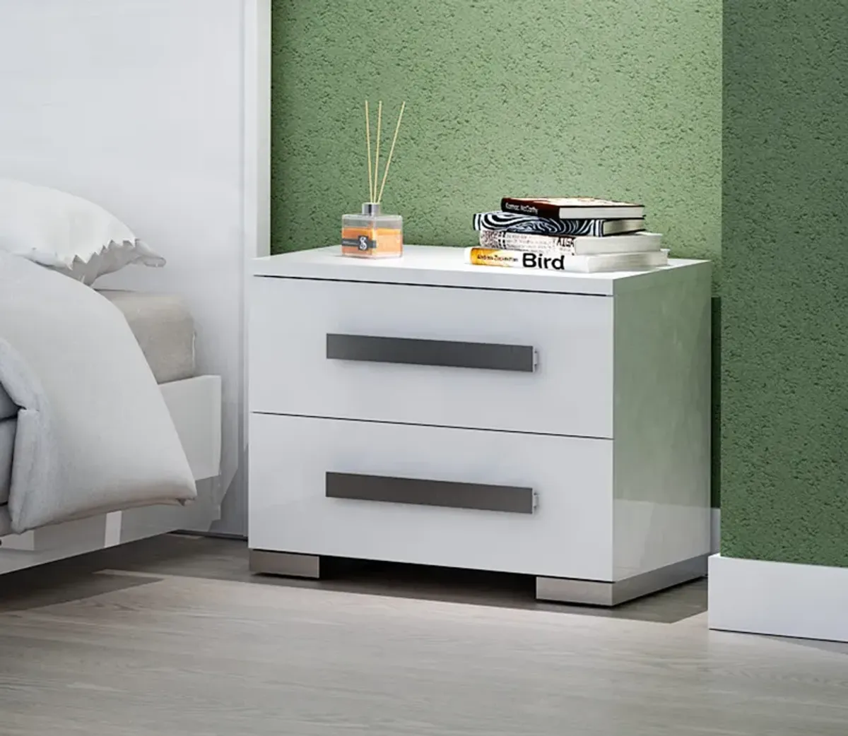 NCA Designs Odessa 2-Drawer Nightstand - White