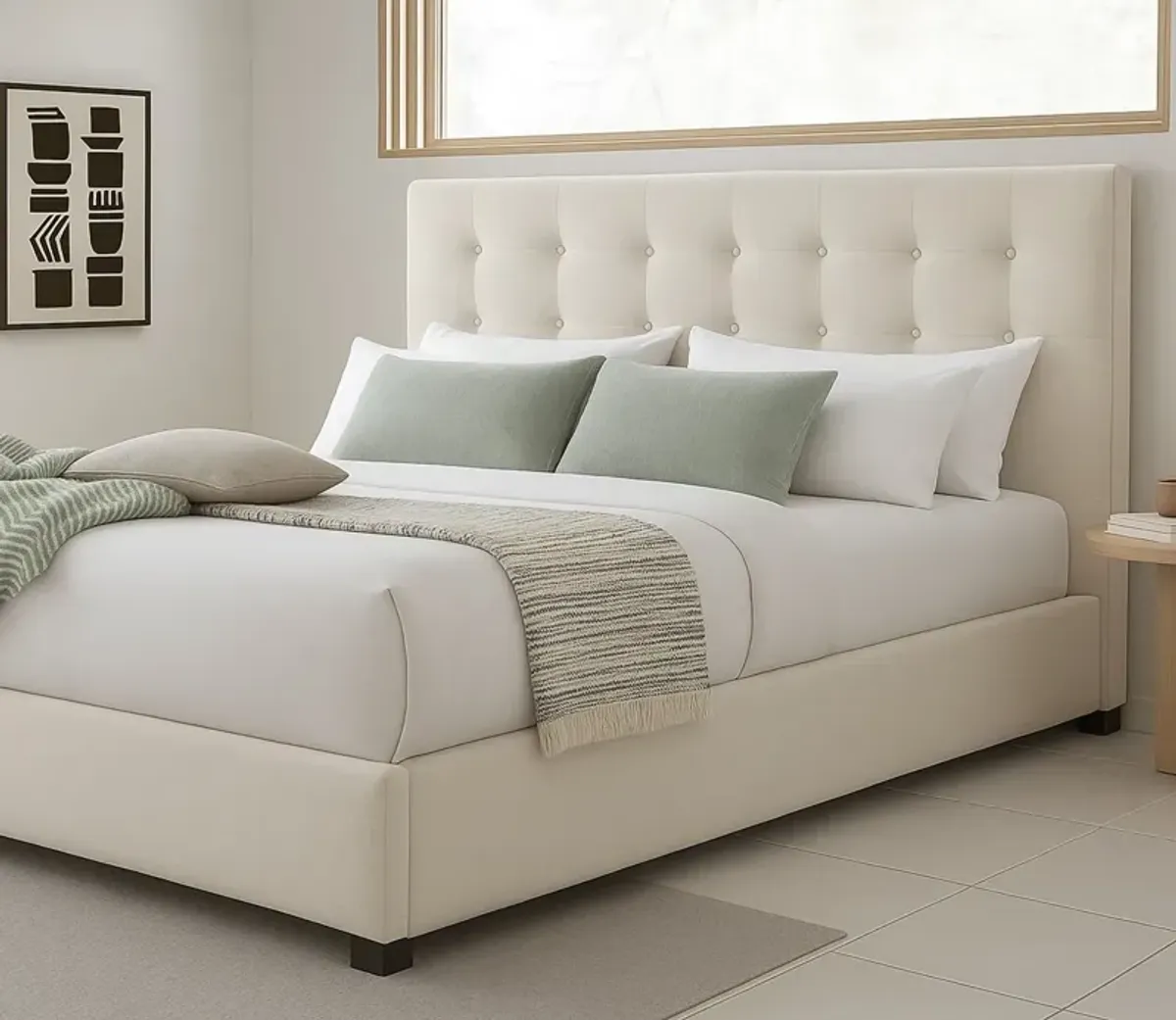 City Mattress Kemper Button Tufted Bed - Oyster - Queen