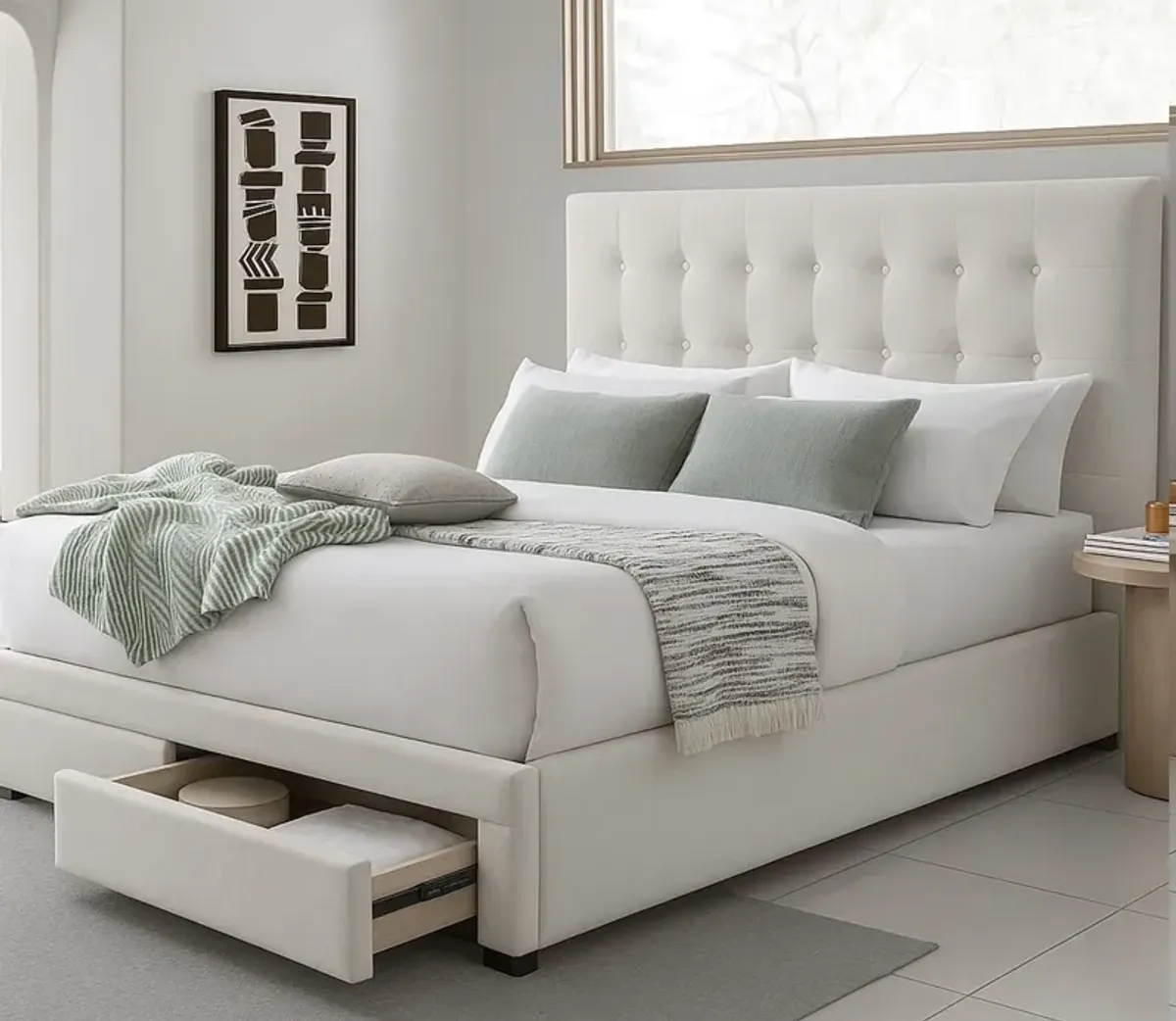 City Mattress Kemper Button Tufted Bed - Storm - Queen