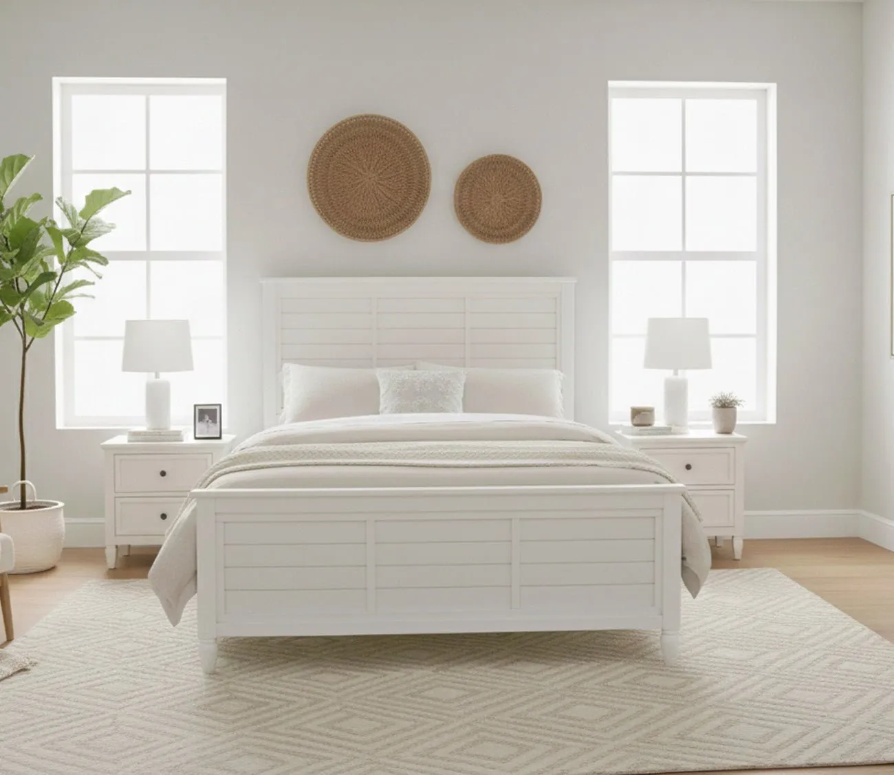 CM Home Delnoir Louvered Panel Bed - White - King