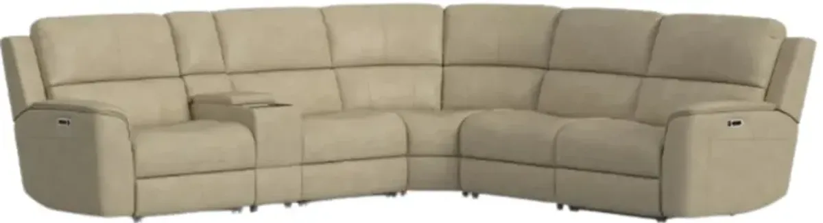 Flexsteel® Henry 6-Piece Beige Leather Power Reclining Sectional with Power Headrests