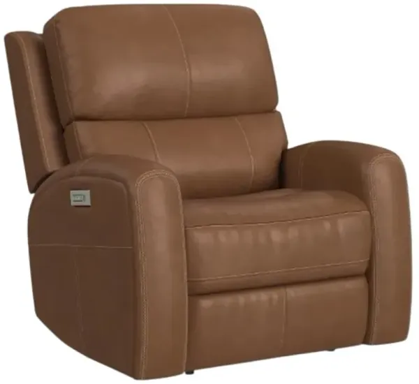 Flexsteel® Linden Caramel Power Recliner with Power Headrest and Lumbar