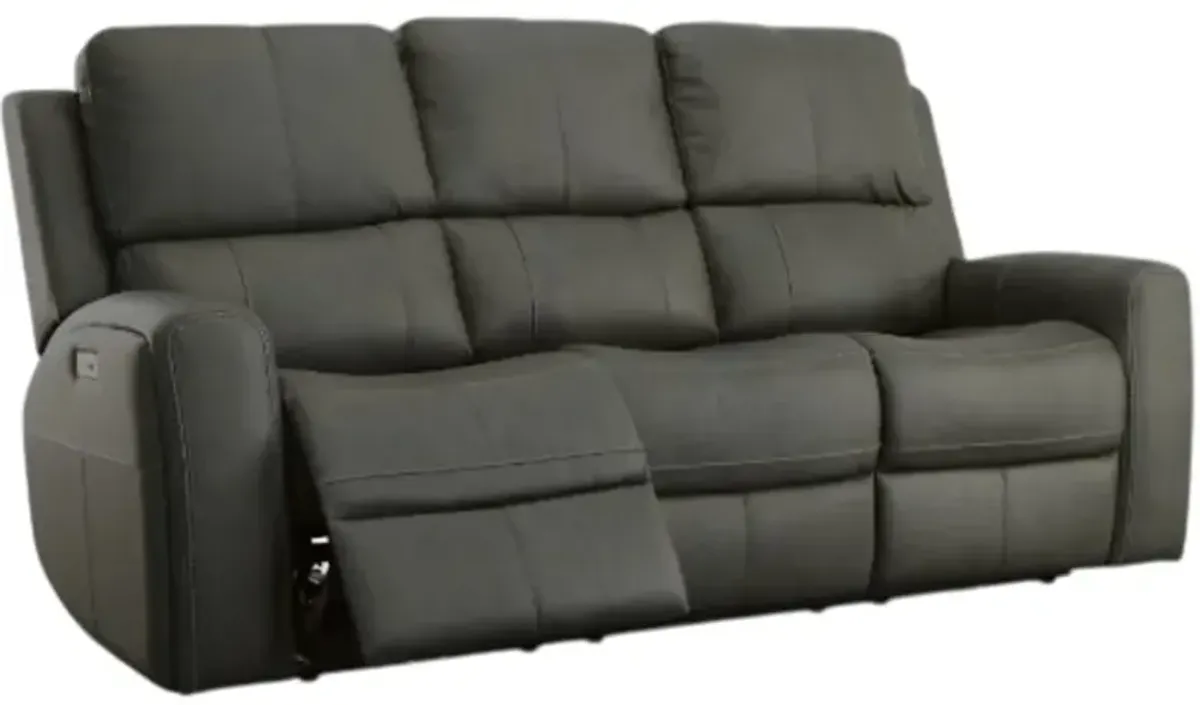 Flexsteel® Linden Charcoal Power Reclining Sofa with Power Headrests and Lumbar