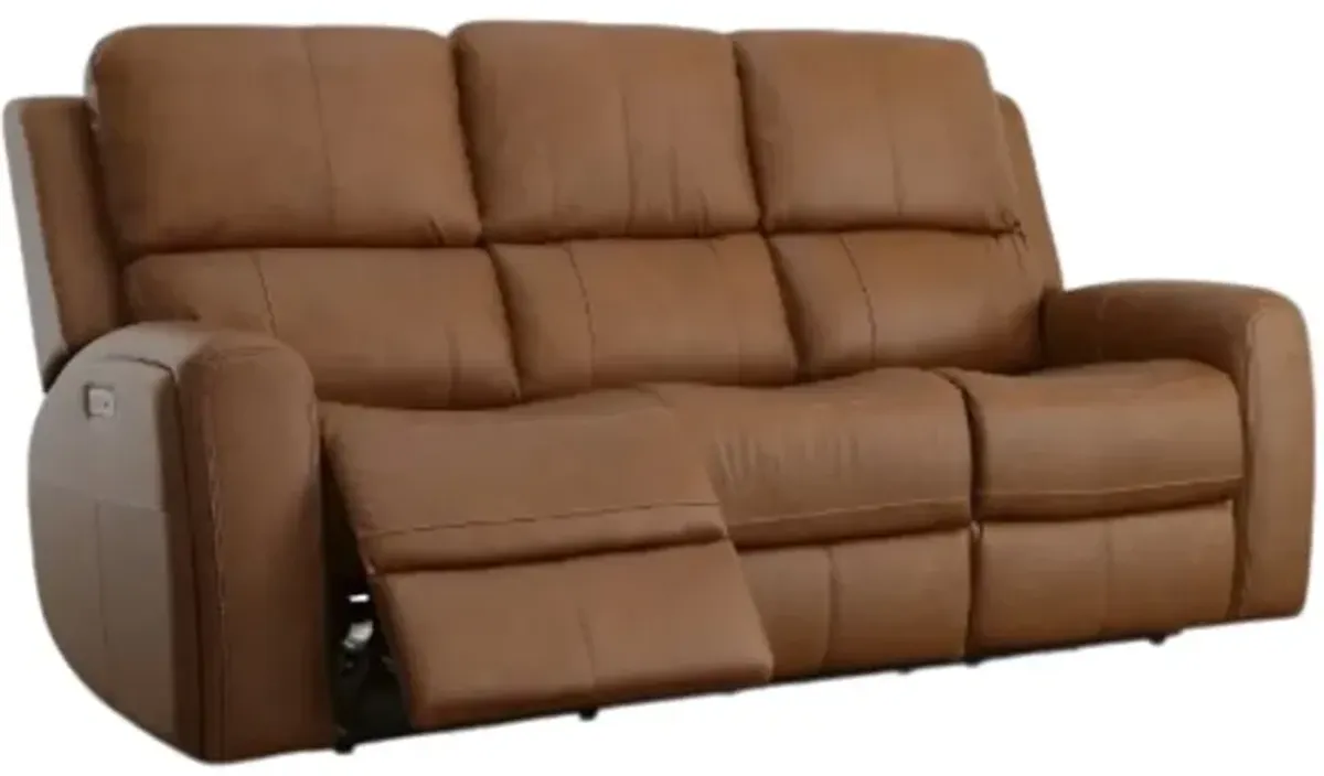 Flexsteel® Linden Caramel Power Reclining Sofa with Power Headrests and Lumbar