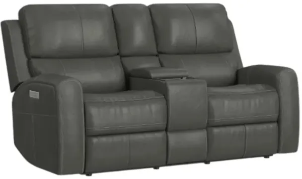 Flexsteel® Linden Charcoal Power Reclining Loveseat with Console and Power Headrests and Lumbar