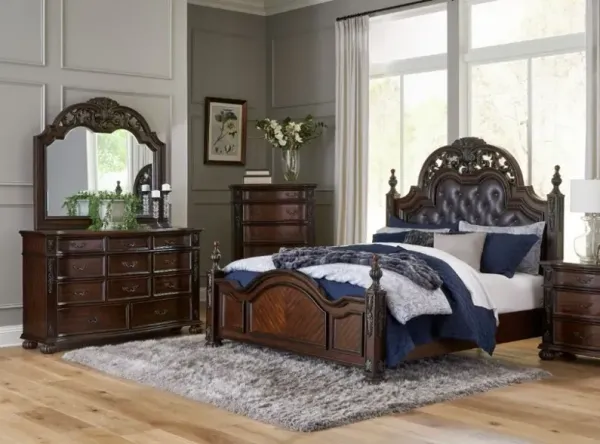 Homelegance® Adelina 3-Piece Cherry Queen Upholsterred Panel Bedroom Set