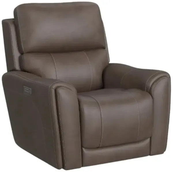 Flexsteel® Carter Brown Power Recliner with Console and Power Headrests and Lumbar