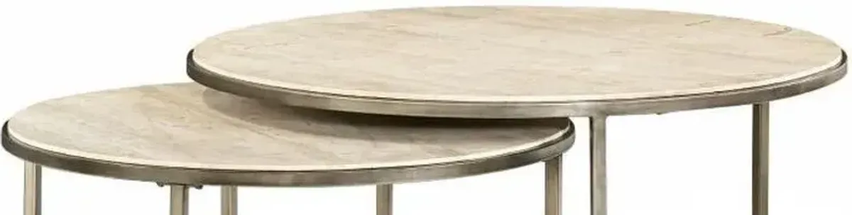 Hammary® Modern Basics 2-Piece Brown Marble Top Round Nesting Cocktail Table Set with Antique Silver Base