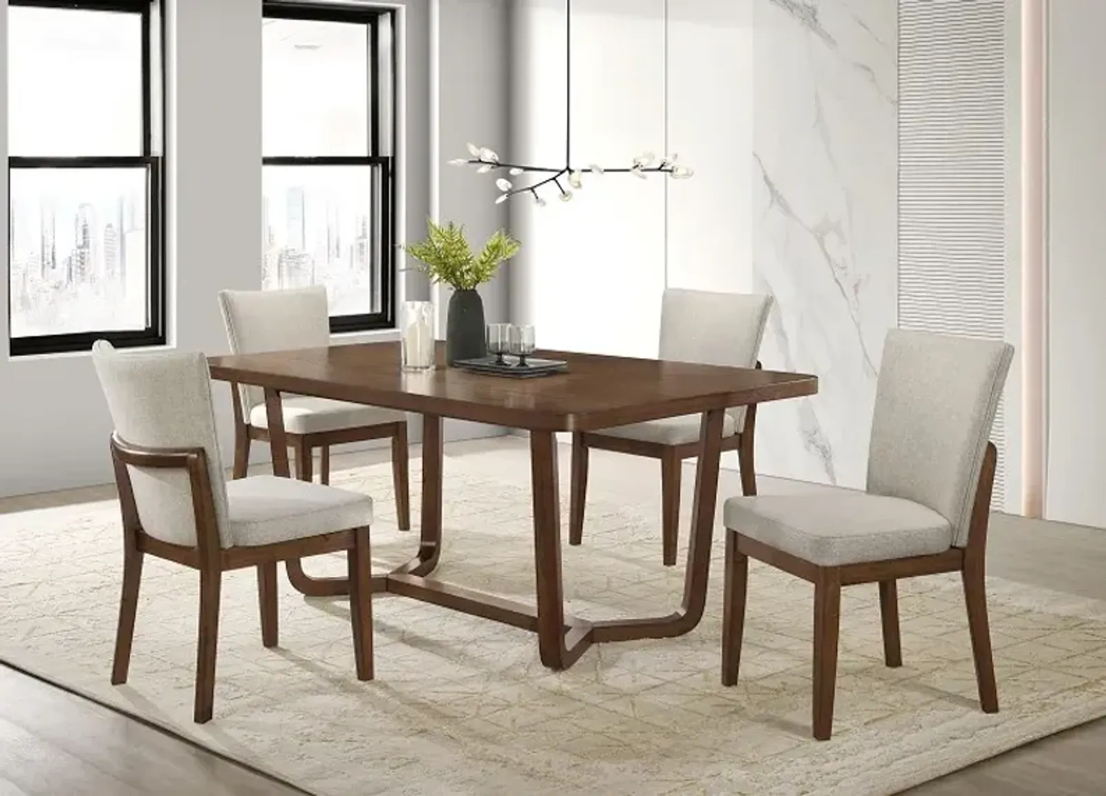 Crown Mark Salerno 5-Piece Antique Brown Beige Dining Set