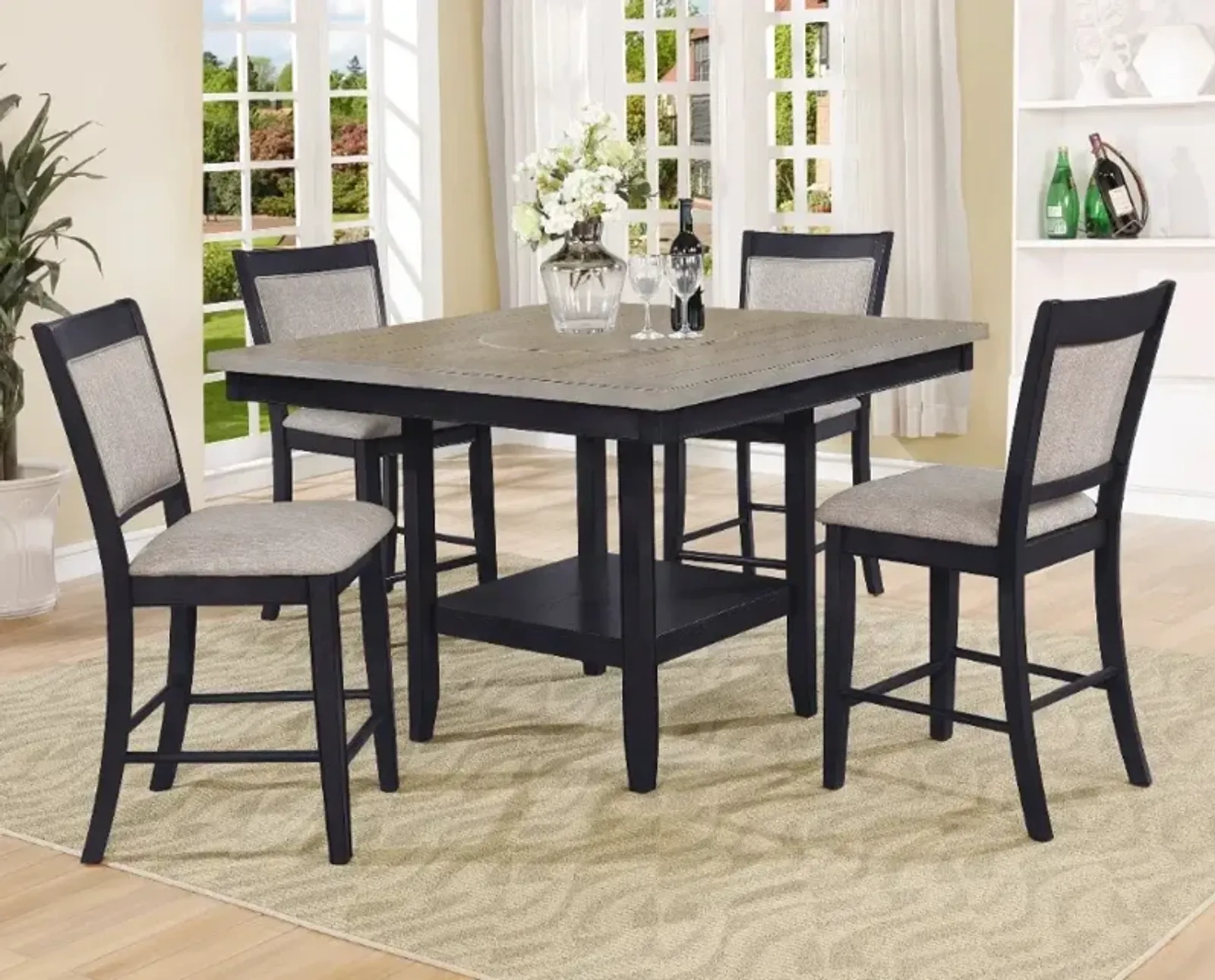 Crown Mark Fulton 5-Piece Black/Light Gray Counter Height Dining Set