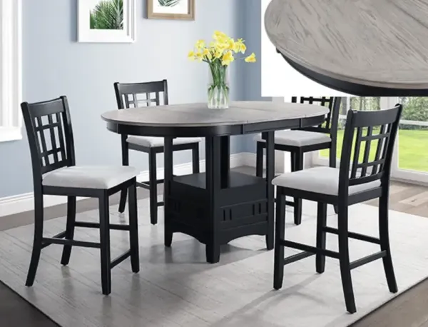 Crown Mark Hartwell 5-Piece Black/Light Gray Counter Height Dining Set