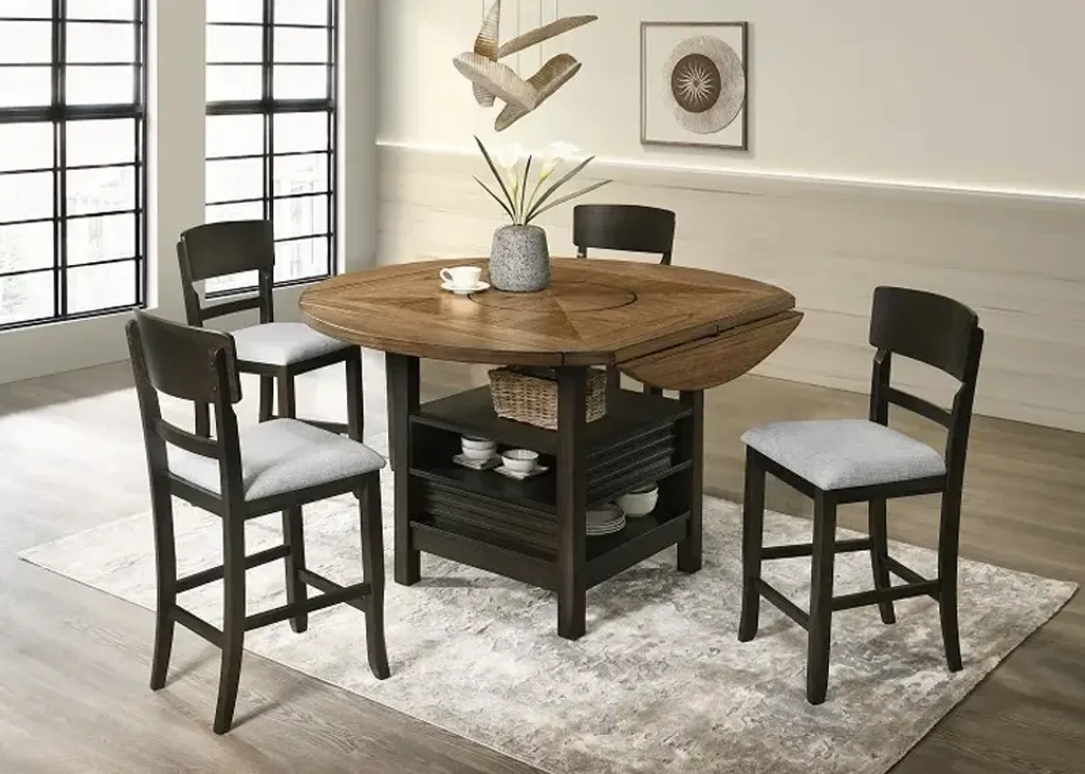 Crown Mark Oakly 5-Piece Baked Brown/Charcoal Counter Height Dining Set