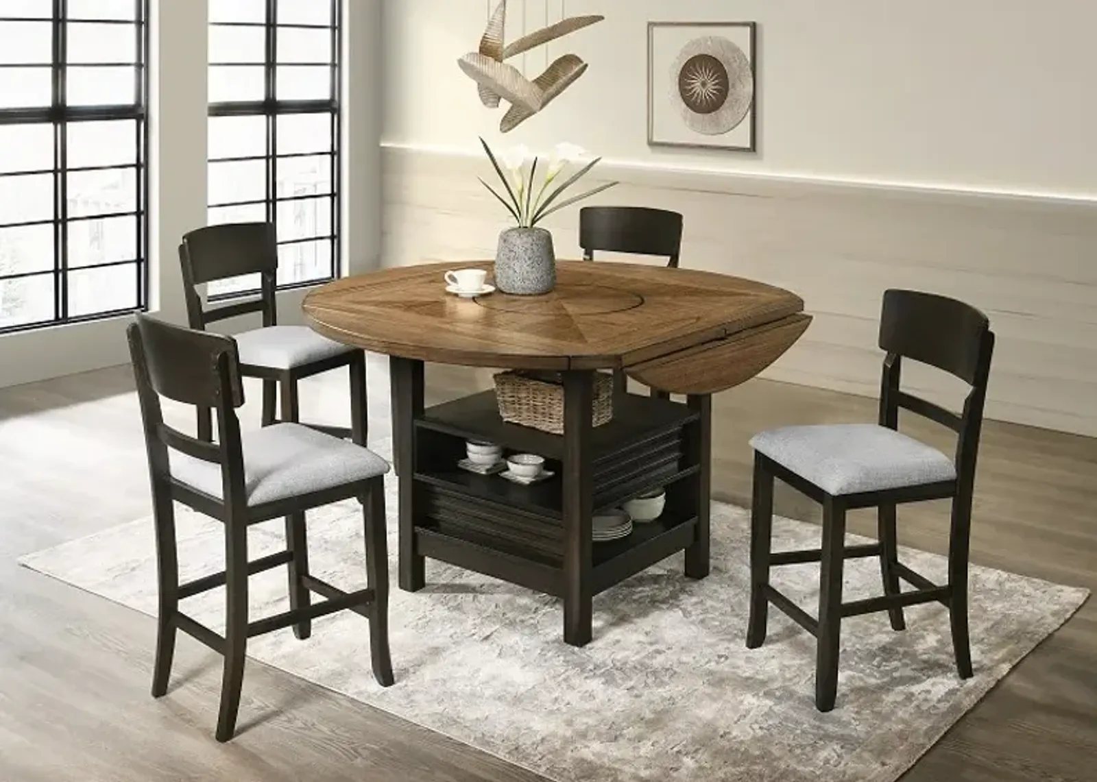 Crown Mark Oakly 5-Piece Baked Brown Charcoal Counter Height Dining Set