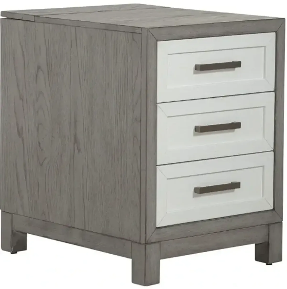 Liberty Furniture Palmetto Heights Driftwood Chairside Table with White Drawers