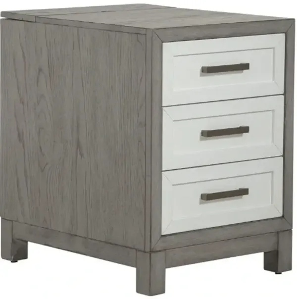 Liberty Furniture Palmetto Heights Driftwood Chairside Table with White Drawers