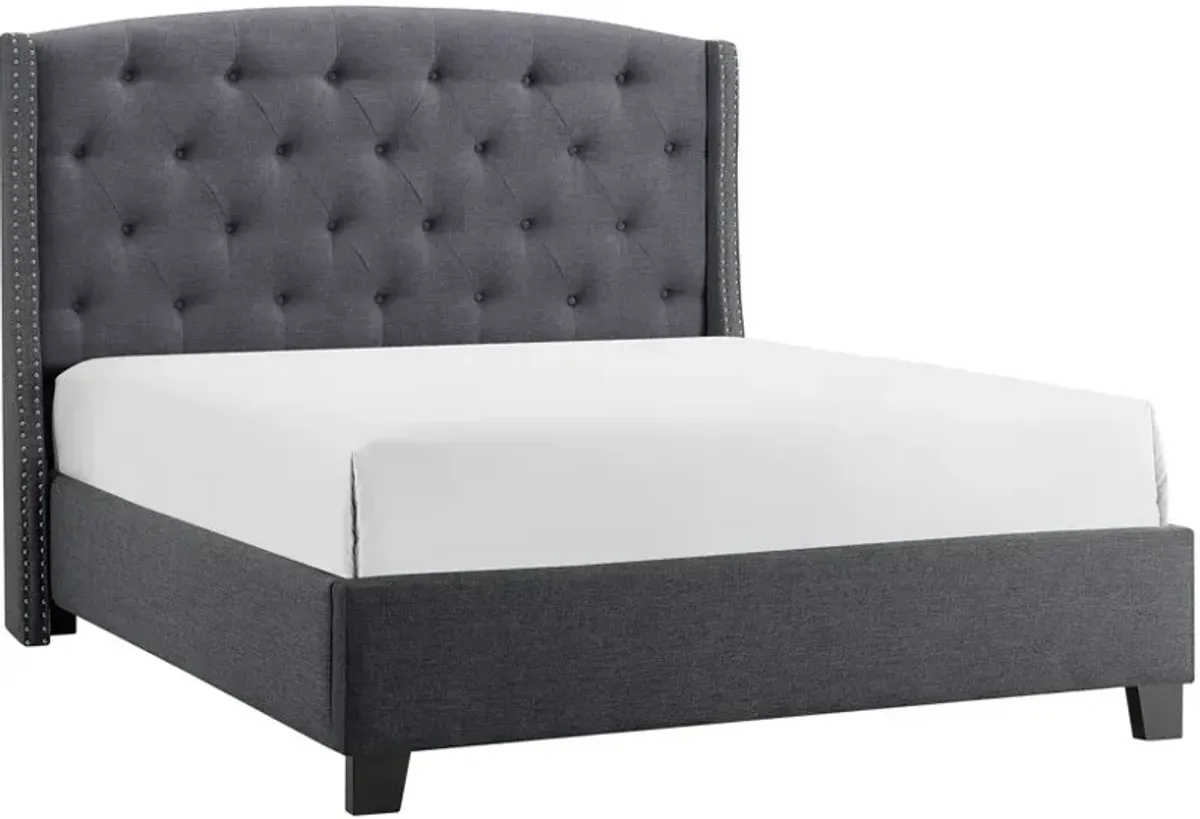 Crown Mark Eva Gray Queen Upholstered Panel Bed