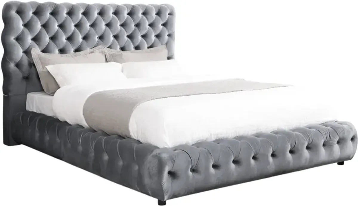 Crown Mark Flory Gray Upholstered Queen Panel Bed
