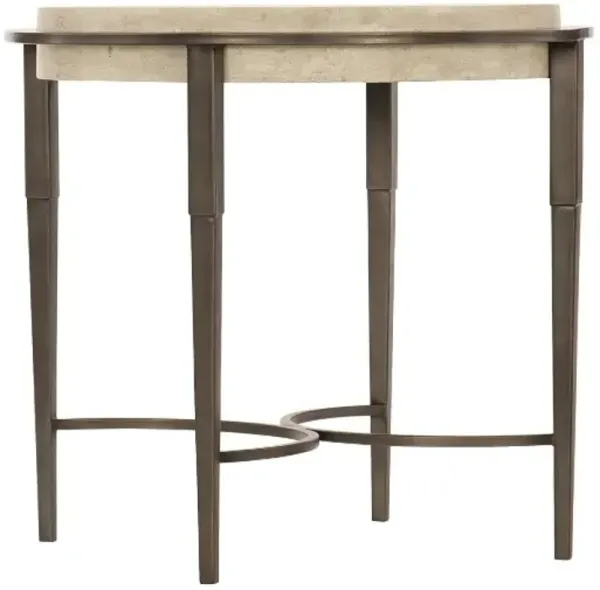 Bernhardt Barclay White Travertine Side Table with Antique Pewter Base