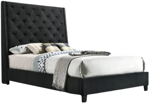 Crown Mark Chantilly Black Queen Upholstered Panel Bed
