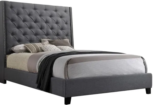 Crown Mark Chantilly Grey King Upholstered Panel Bed