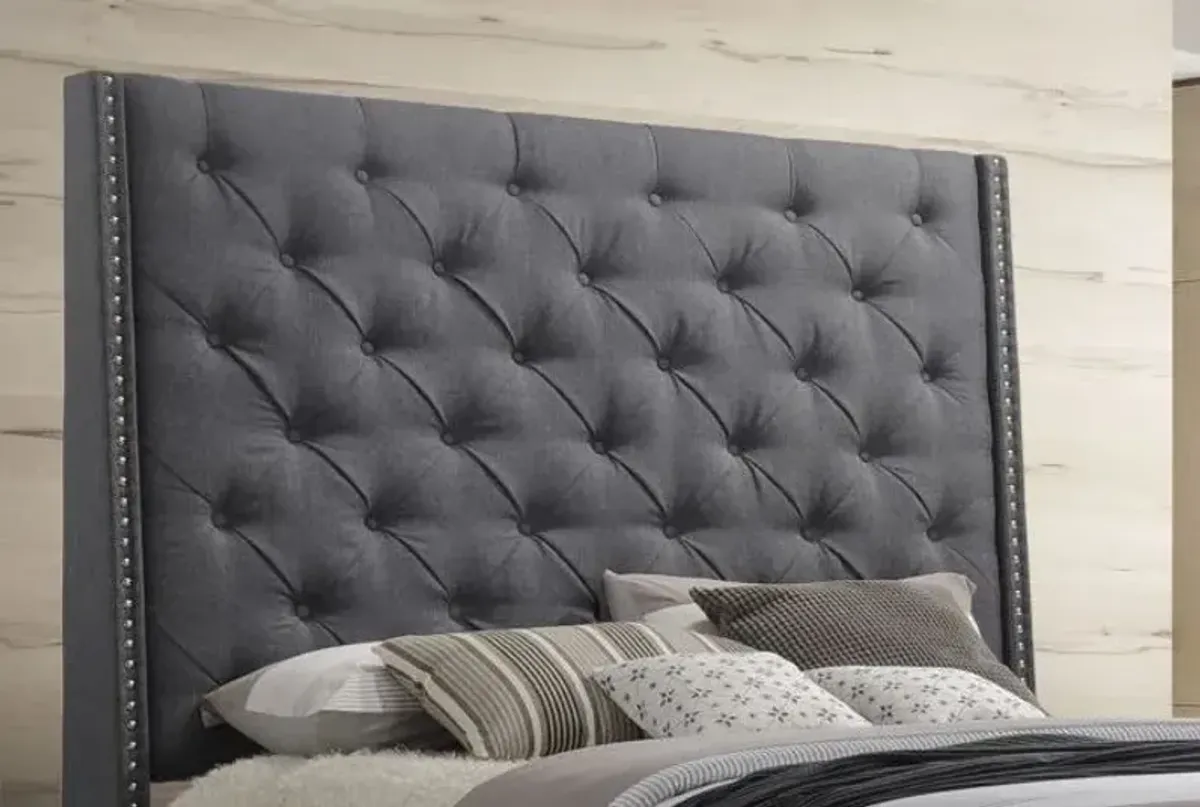 Crown Mark Chantilly Grey Queen Upholstered Panel Bed