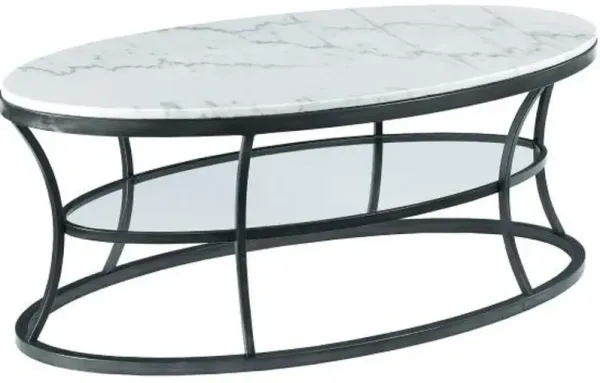 Hammary® Impact White Marble Top Oval Cocktail Table with Bronze/Silver Base