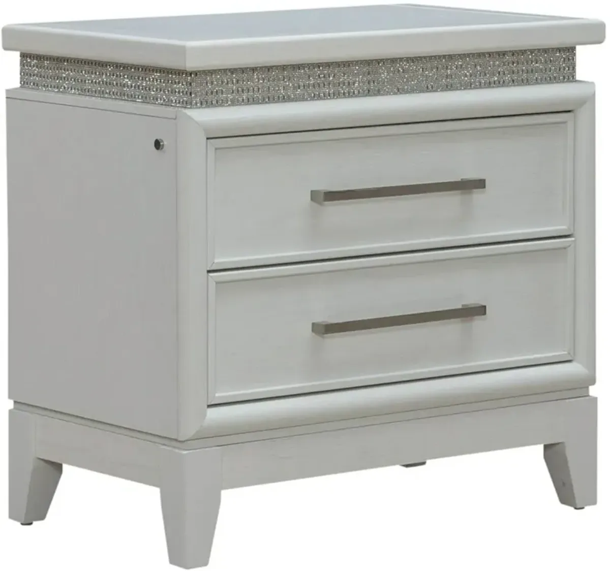 Liberty Furniture Reflections Pearl White Nightstand with Rhinestone Accents
