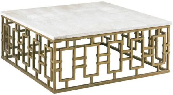 CTH Sherrill Occasional® Chicklet White Square Cocktail Table with Aged Gold Base