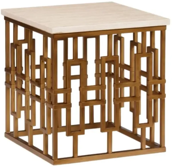 CTH Sherrill Occasional® Chicklet Beige End Table with Aged Gold Base