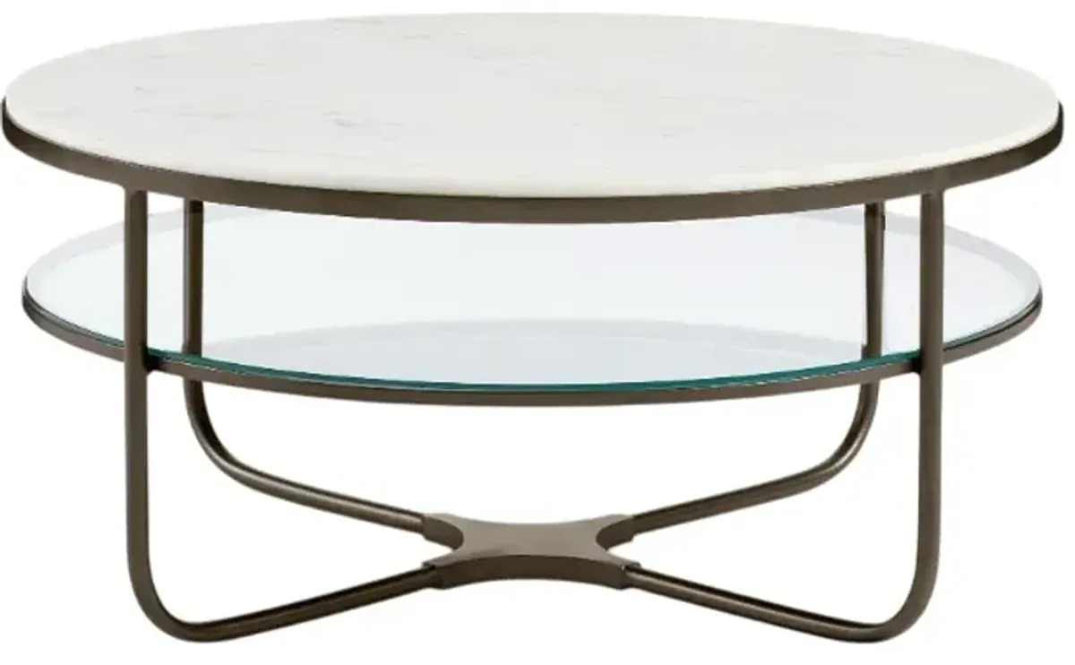 CTH Sherrill Occasional® Nash White Cocktail Table with Aged Bronze Base