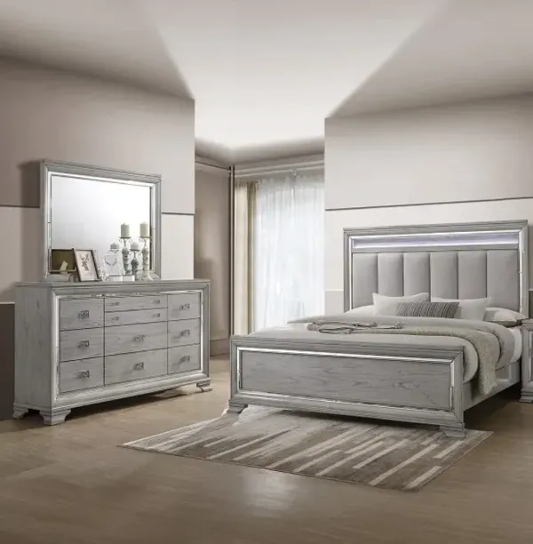 Crown Mark Cressida 3-Piece Metallic White Queen Bedroom Set
