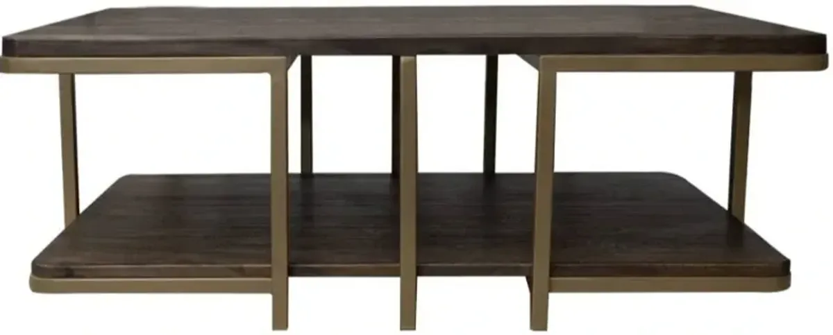 International Furniture Direct Onix Cocoa Brown Cocktail Table with Gold Frame