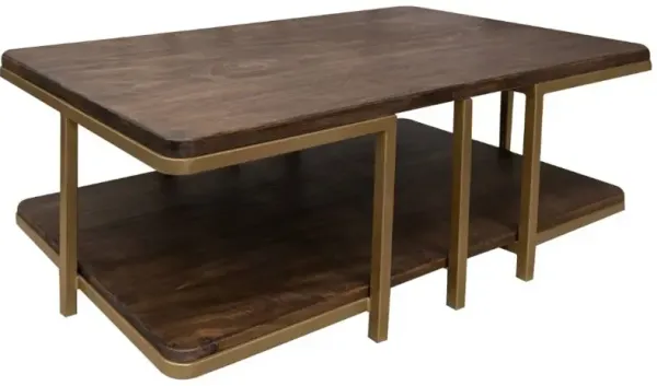 International Furniture Direct Onix Cocoa Brown Cocktail Table with Gold Frame
