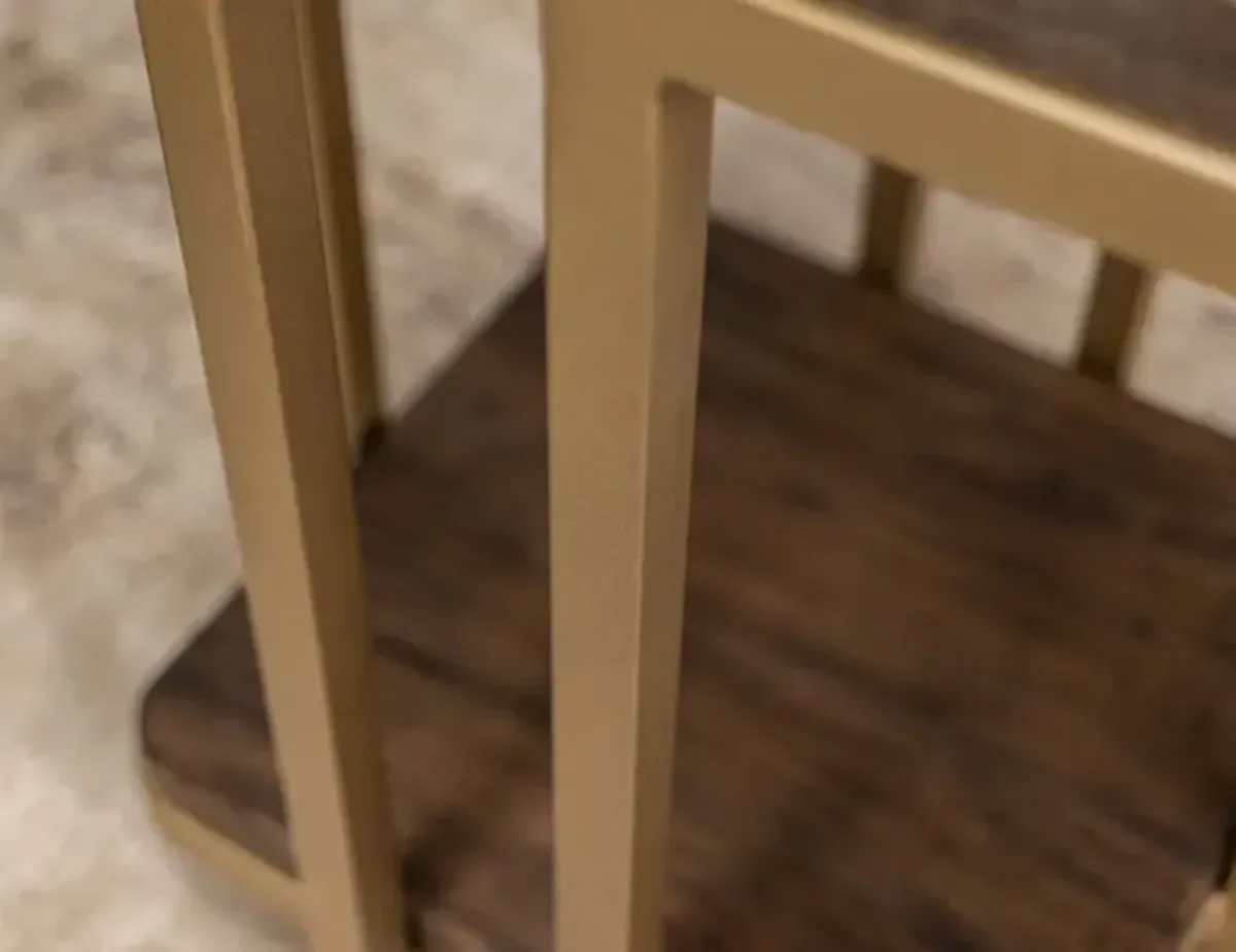 International Furniture Direct Onix Cocoa Brown Chairside Table with Gold Frame