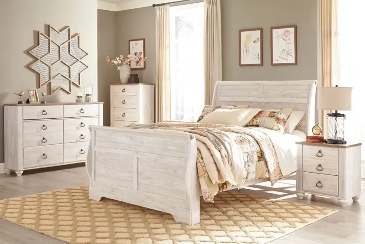 Signature Design by Ashley® Willowton 5-Piece Whitewash Twin Panel Headboard Bedroom Set