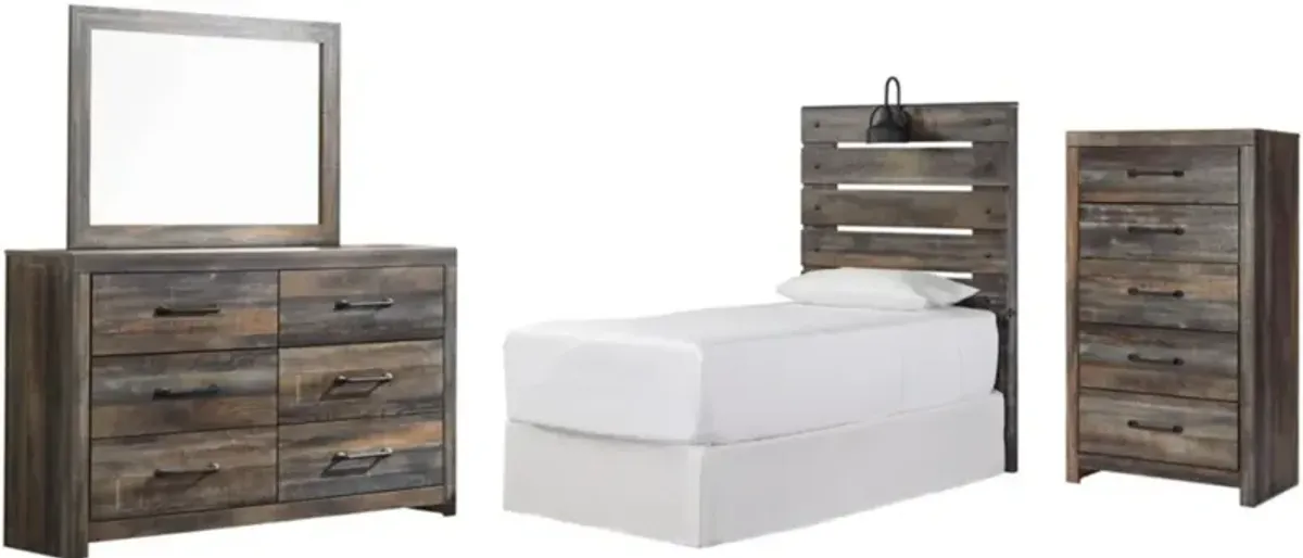 Signature Design by Ashley® Drystan 4-Piece Brown Rustic Twin Panel Headboard Bedroom Set