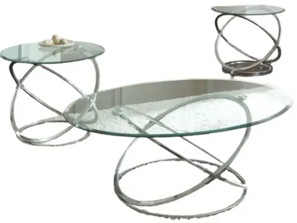 Steve Silver Co. Orion 3-Piece Glass Top Occasional Table Set with Chrome Base