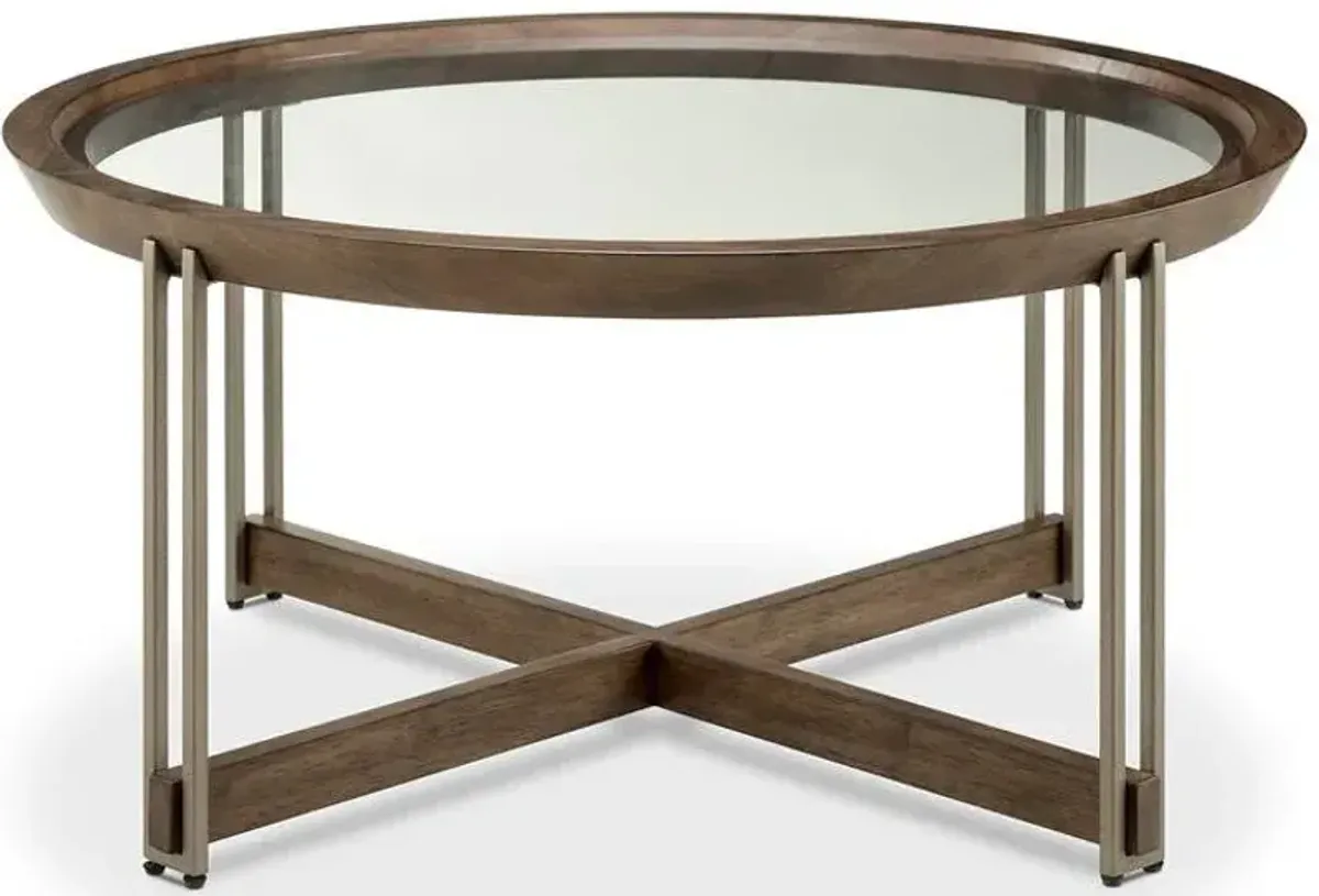 Magnussen Home® Elora Glass Top Round Cocktail with Walnut Frame